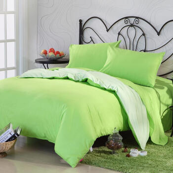 全棉活性素色四件套 纯棉床上用品套件 被套床单床裙款家纺床 青苹果