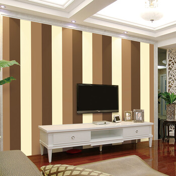 德瑞de 简约时尚三色拼接条纹墙纸 背景墙专用墙纸 纯纸材质 66801咖