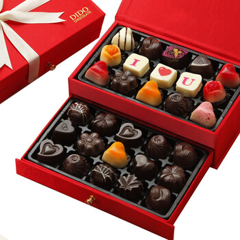 dido手工双层黑巧克力抽屉礼盒七夕礼物30颗装情人节礼物