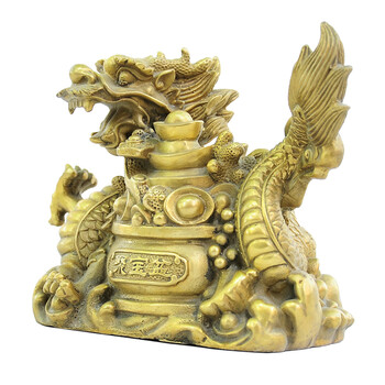葩朵儿 黄铜工艺品金龙送宝摆件 聚宝盆生肖龙居家办生意兴隆工艺品