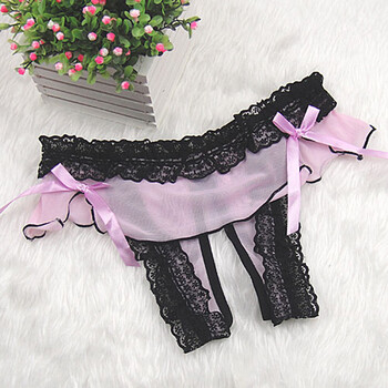 粉带甜心 1809性感透明丁字裤t裤 甜美蕾丝低腰可爱少女内裤 粉红色