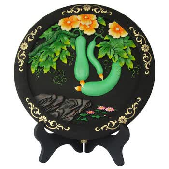 宜生宜室 富家 圆盘活性炭雕 工艺品家居摆件 绿色 直径308mm