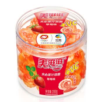 中粮 美滋滋 果汁软糖 草莓味夹心 橡皮糖 qq糖200g