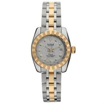 帝舵(tudor)手表 经典系列机械女表日历型22013-62543银色格纹盘10钻