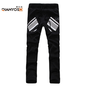 条纹点缀个性口袋休闲裤 加绒裤子 潮男 黑色 xl