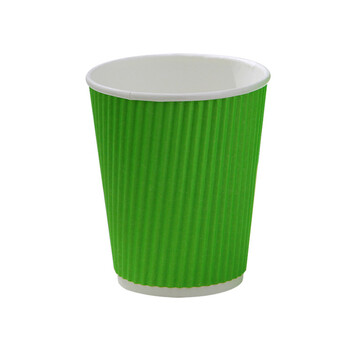 岸宝280ml绿色竖型瓦楞杯8a 咖啡纸杯送杯盖 加厚高级防烫奶茶豆浆杯
