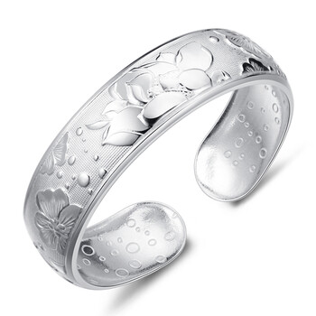 月老 花想容 999千足银手镯 纯银手镯女手镯 纯银 宽时尚 银子手镯女