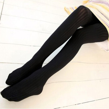 女装天鹅绒修身显瘦踩脚连裤袜竖条纹麻花加厚打底丝袜c7015ll 黑色