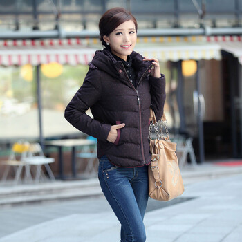 洛琪诺货到付款春秋冬装女装韩版中长款连帽针织领修身棉衣外套17917