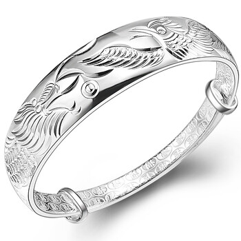 闪购 炫银部落 999千足银手镯 47克纯银镯子 龙凤呈祥 配鉴定证书