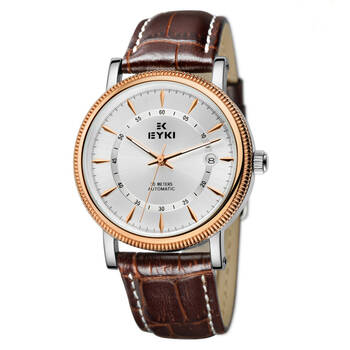 eyki艾奇 全自动机械表男士手表 防水真皮防水男表复古表 8696 白面