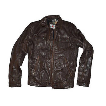 diesel 迪赛 男士真皮翻领长袖拉链皮衣 棕色 s