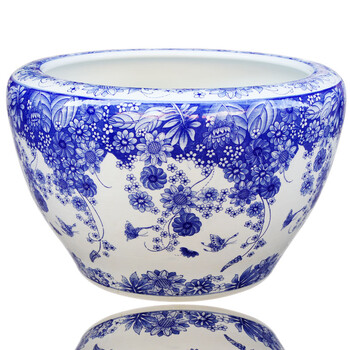 
                                        欢畅 景德镇陶瓷 蝶花恋鱼缸 水族箱 家居装饰品yg23 口径54cm高度36cm                