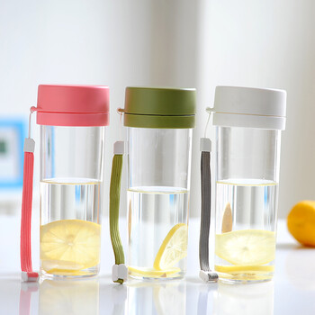 川木 随身杯 随手杯 塑料水杯 儿童女士茶杯子 冷水杯 带茶隔挂绳