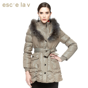 esce la v 伊诗夏兰薇秋冬新品双色棉衣料长款羽绒服20807606 蓝灰色