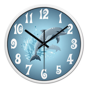 创翼(innov)创意挂钟卡通动漫大海蓝色可爱海豚超静音挂钟表9e40109e