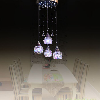 饰嘉照明  餐厅吊灯 LED光源 餐吊灯具 水晶玻璃 吧台卧室餐厅灯 紫色 圆形吸顶盘