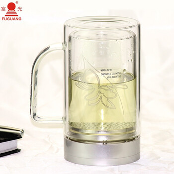 
                                        富光 健牌双层玻璃杯700B-520ml 圆形手柄滤网 大号办公茶水杯 520毫升                