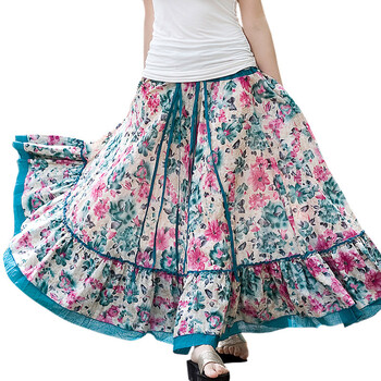 夕昕2012夏季新品 大花裙波西米亚7米超大摆两穿长裙半身裙 蓝色 均码