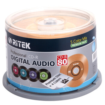 铼德(RITEK) 台产五彩黑胶音乐盘 CD-R 52速700M 空白光盘/光碟/刻录盘 桶装50片