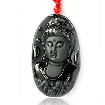 天光墟玉器 天然黑曜石观音挂件 观音头像挂件 hys097