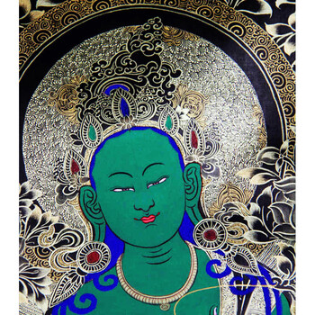 来自青海热贡地区黑金唐卡作品 绿度母 2126