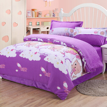 博洋宝贝家纺s(beyond kids) 紫色童话 短毛绒印花床单四件套 儿童