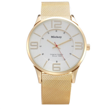 迪士尼disney 米奇大数字表盘金色钢带大号男孩手表 ela-126