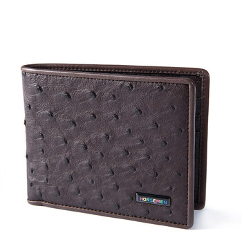 海森梅尔horsemen咖啡色鸵鸟皮时尚休闲奢侈品短款钱包610102,610101