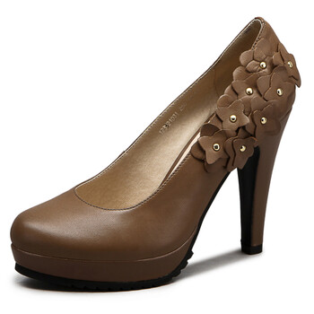 韩版女鞋厚底防水台超高跟花朵婚纱单鞋123321030黑 031棕 032红 棕色