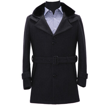 busen男士秋冬新品气质獭兔毛领羊毛混纺呢大衣风衣fc1w9868g840 黑色