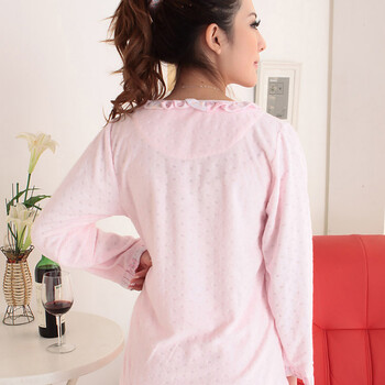 莎倩正品秋冬新款可爱毛巾针织长袖睡衣女两件套休闲家居服11417 粉红