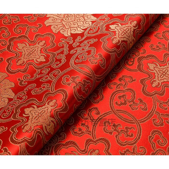 全棉结婚中国风揭牌绸缎布婚庆抓周大红色红布佛布富贵花纹红色09米宽