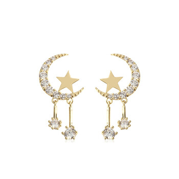 流苏耳环女耳坠2022年新款潮高级感轻奢银针耳饰金色超仙星月耳环银针