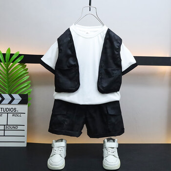 洛留云童装男童套装儿童服装男宝休闲潮酷两件套一岁半男孩衣服白色90