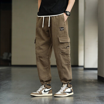 工装裤夏天加肥加大束脚男人美式宽松休闲裤多口袋长户外裤 k501棕色