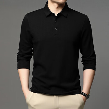 七匹狼秋季山羊绒长袖t恤男士莫代尔丅有带领polo体桖衫爸爸装上衣506