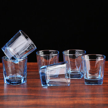 杯套装加厚彩色茶杯啤酒杯果汁杯耐热水杯yly 6只矮款蓝色四方杯150ml