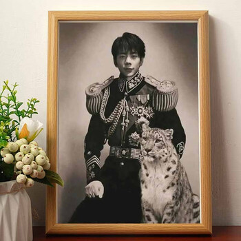 肖像画父节送父搞笑挂画中国伟人名人芝士雪豹相框摆 丁将军芝士雪豹