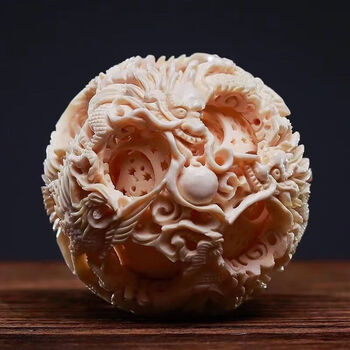 妙普乐鬼工球手把件天然猛犸牙雕刻摆件玲珑球牙冰料可做车挂手把件的