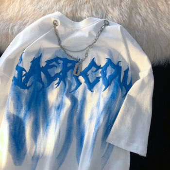 菲乐椰夏季新款小众ins风涂鸦学生t恤男女情侣装上衣服白色高质量不