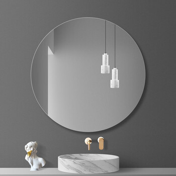 正圆形浴室镜壁挂卫生间镜子洗手间化妆镜悬挂卫浴镜子免打孔挂墙5mm