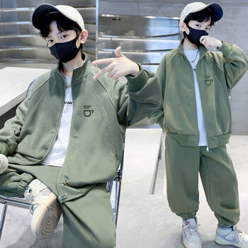 男童秋装套装2023新款男孩大儿童炸街秋季运动衣服12岁帅气绿色120cm