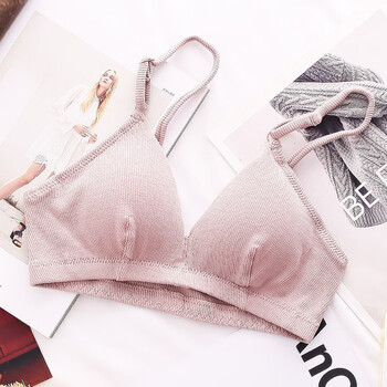 棉质舒适无钢圈小胸聚拢文胸女内衣薄款上托简约收副乳三角杯 香芋色