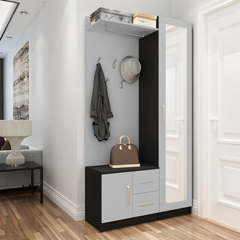 班奇盾 鞋柜衣帽柜组合门厅柜挂衣架一体带穿衣镜子进门多功能客厅