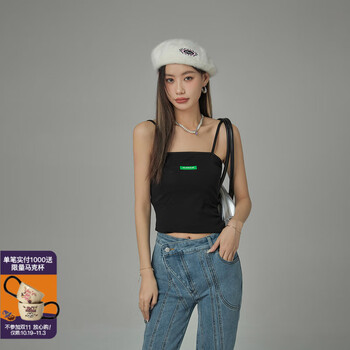 【刘美含同款】CHUU时尚贴标吊带女上衣2022早春季新款修身内搭背心ins潮NOONEELSE 黑色 均码