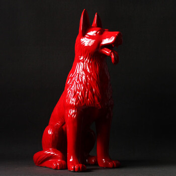 之淇旺财狗摆件陶瓷狗守财转运工艺品生肖唐三彩狼狗 大号旺财狗红色