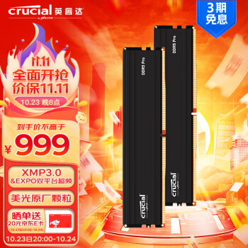 英睿达（Crucial）48GB（24GB×2）套装 DDR5 6000频率 台式机内存条Crucial Pro系列游戏马甲条 美光原厂出品