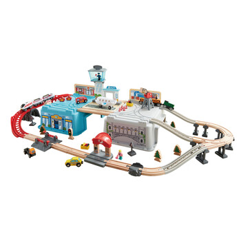 hape木制火车轨道交运枢纽收纳套宝宝儿童男女孩玩具高铁3岁火车轨道