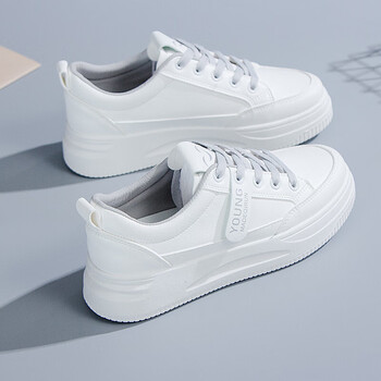 安踏anta女鞋春夏款今年流行的小白鞋女真皮休闲运动板鞋白灰皮面款38